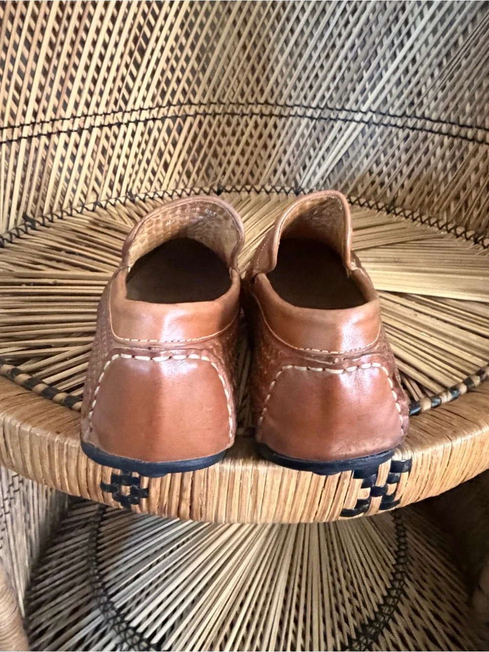 Saks Fifth Avenue Leather Basket Woven Loafer Driving Mocs Shoes Mens 9 Brown